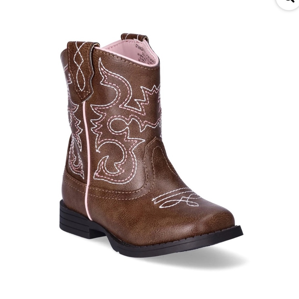 NWOT Kids Brown Cowgirl Boots with Pink Trim